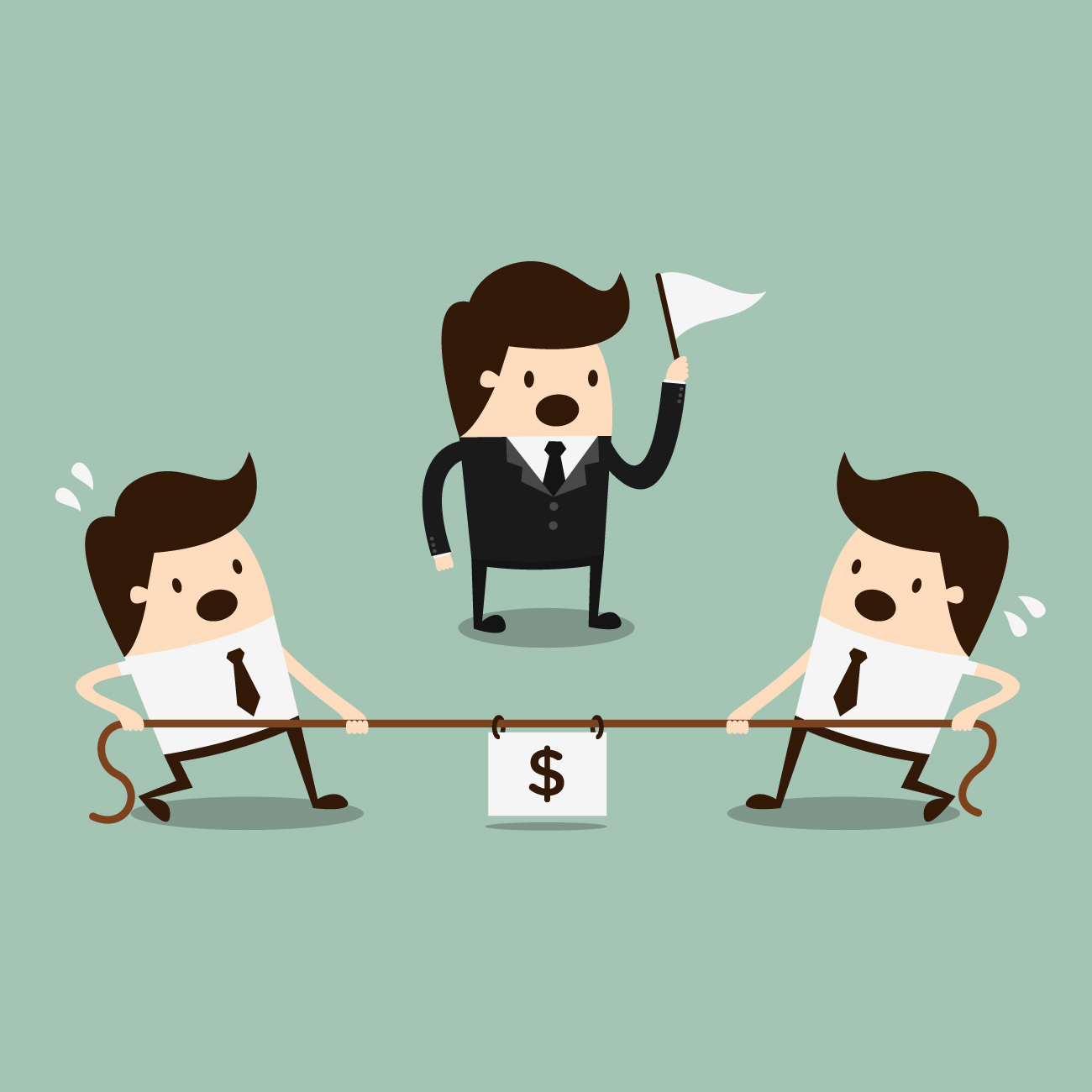 Tug-of-war over cash, representing the settlement timeline
