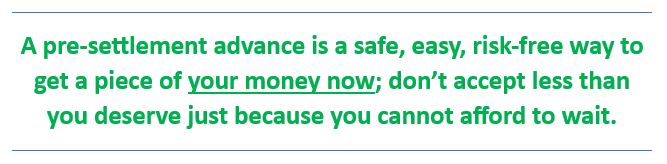 A lawsuit loan is a quick, easy and risk-free way to receive a piece of your future injury settlement today.