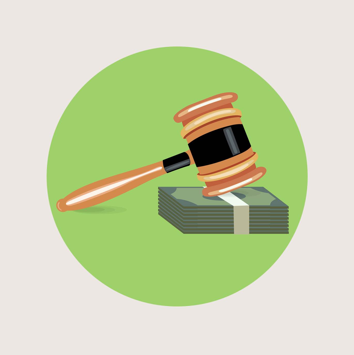 Gavel resting on cash, representing a pre-settlement funding advance